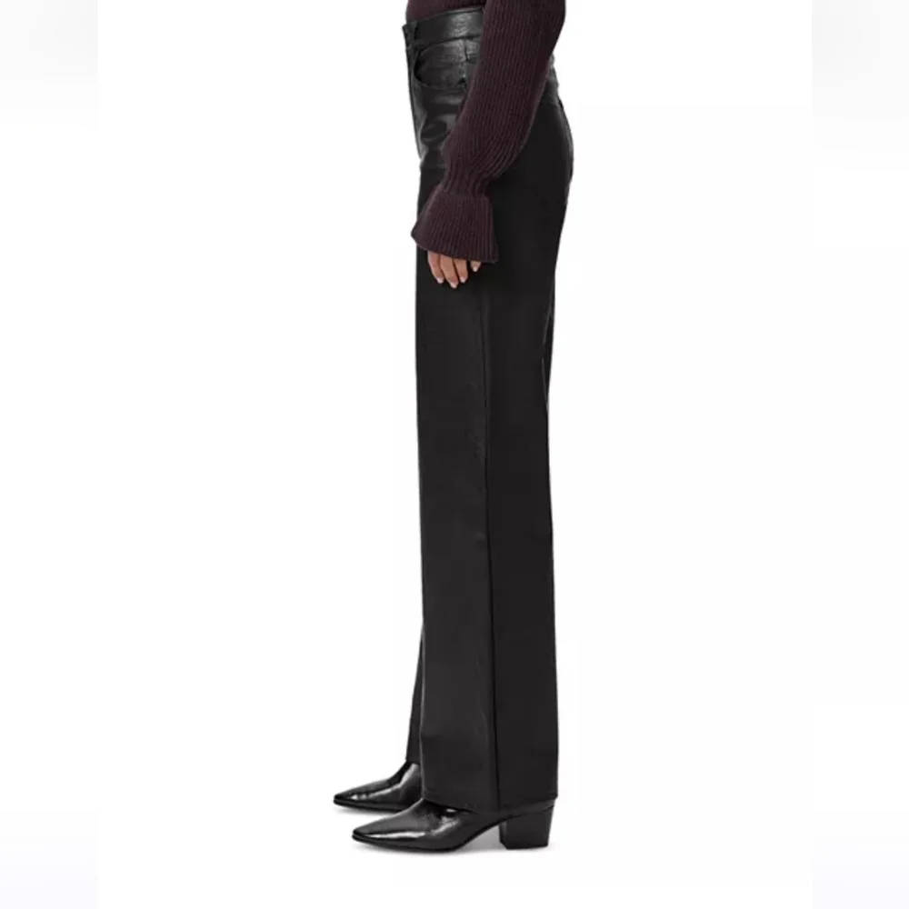 NWT PAIGE Sasha Faux Leather High Rise Wide Leg Jeans in Black Size 28 - Picture 2 of 5